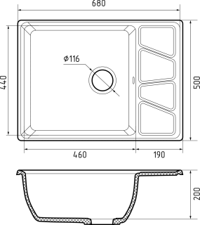 Мойка кухонная GranFest VERTEX V-680L графит