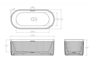 Ванна из искусственного камня ABBER Stuttgart AM9925B 170x75см чёрный матовый