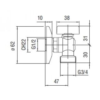 Nobili AV00121/1CR угловой кран для стиральной машины 1/2 х 3/4, хром