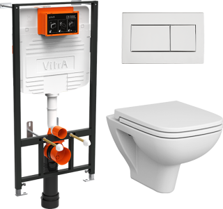 Комплект VitrA S20 9004B003-7207 Унитаз подвесной безободковый, с микролифтом + Система инсталляция + Кнопка смыва