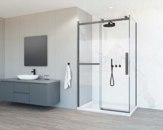 Душевой уголок Vincea Como Soft VSR-1CS1012CLGM, 1200*1000, вороненая сталь, стекло прозрачное