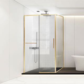 Душевой уголок Vincea Slim Soft VSR-1SS1014CLG, 1400*1000, брашированное золото, стекло прозрачное