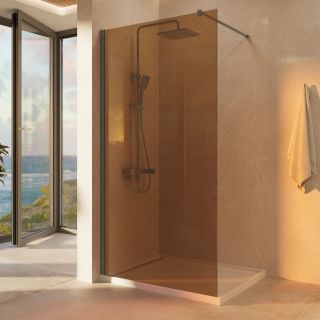 Душевая перегородка Vincea Walk-In VSW-1H100GSGM, 1000*2000, вороненая сталь, стекло янтарь