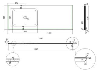 Столешница Vincea из натурального мрамора с интегрированной раковиной VWTB-4LX140VB-R, правая, черный Versace