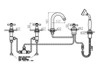 Смеситель на борт ванны Rav Slezak Morava retro MK162.5PZ золото