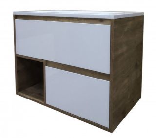 Подвесная тумба под раковину Эстет Monaco Wood ФР-00010674 80см два ящика белый/дуб рустикальный